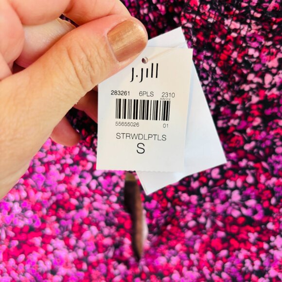 J.Jill Smocked Floral Print Mock Neck Knit Shirt Magenta Pink Purple Top NWT S - Picture 4 of 10